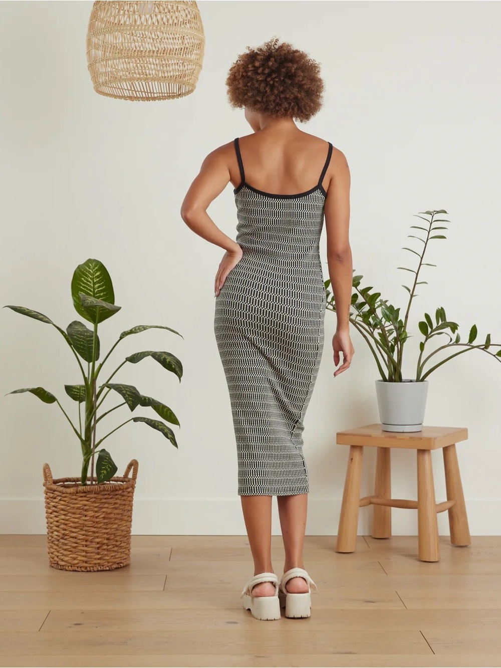 Known Supply • NWT Vermont Jacquard Black & White Knit Midi Slip Dress - Picture 2 of 8